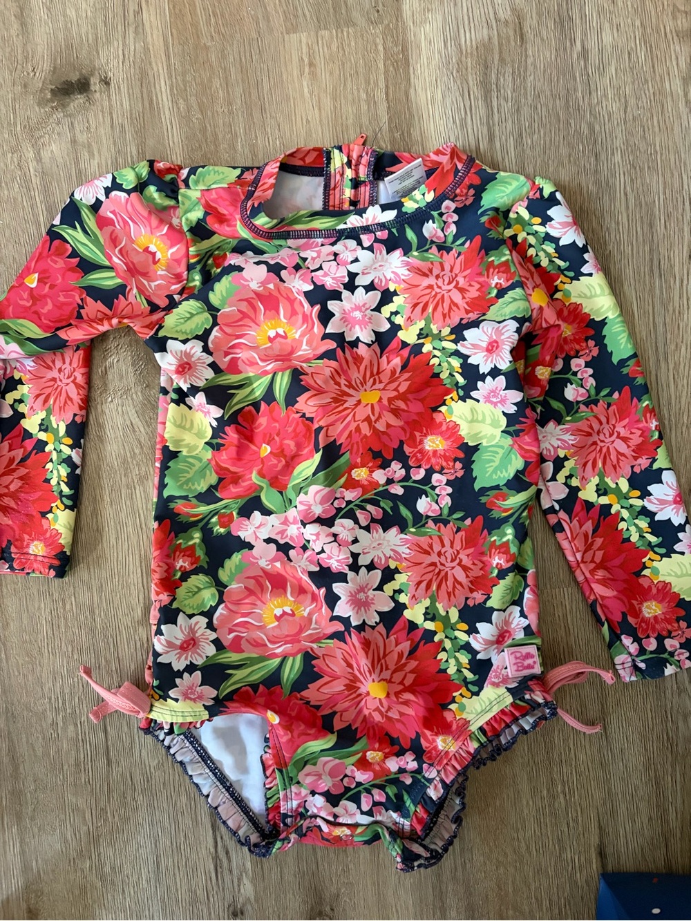 Ruffle Butts Navy Floral Ruffle One-Piece - Picture 2 of 3